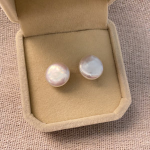Coin Freshwater Pearl Stud Earrings - image