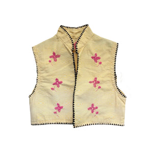 Binakol Cropped Vest with Itneg Embroidery - Light Yellow - image