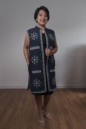 Black Kantarines Long Coat with Itneg embroidery - image