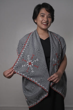 Grey Binakol Poncho - Cape with Itneg embroidery - image