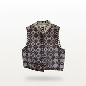 Pinilian and Kantarines Mixed Weave Cropped Vest with Itneg Embroidery - Brown - image