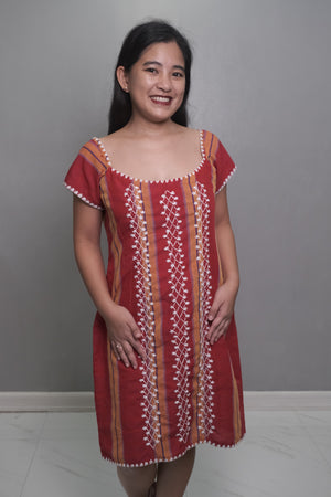 Red Striped Kantarines Dress with traditional Itneg embroidery - image