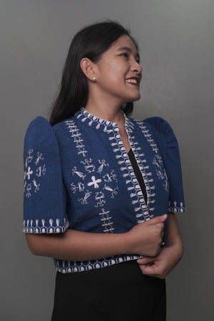 Royal Blue Tiniri Bolero with Itneg Embroidery - image