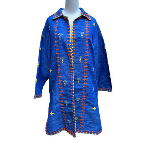 Royal Blue Tiniri Long Coat with Itneg Embroidery in Extra Large - image