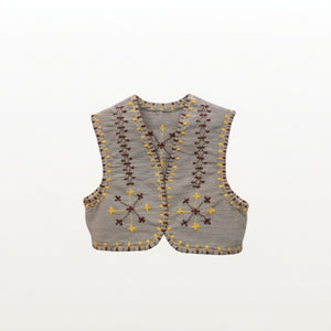 Tiniri Cropped Vest with Itneg Embroidery - Light Gray - image