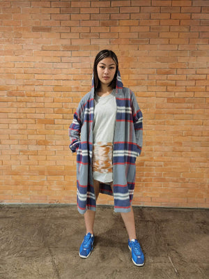 Handwoven Hoodie Blue/Red Checkered - image