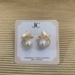 Butterfly Curved Freshwater Pearl Earrings - image