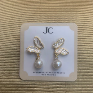 Dangling Butterfly Freshwater Pearl Earring - image