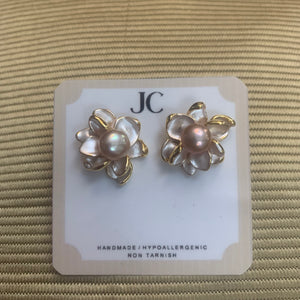 Dark Floral Freshwater Pearl Earrings - image