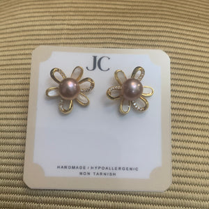 6 Dark Floral Freshwater Pearl Earrings - image