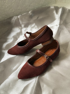 Ia Mary Janes in Burgundy Suede - image