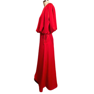 Side Tie Ribbon Semi A Line Skirt in Red Linen Crepe - image