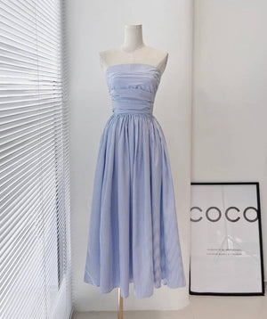 CALI STRIPES BLUE LONG DRESS SMOCKING BACK - image