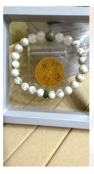WHITE HOWLITE WITH GREEN JADE, AND ROSE QUARTZ STONE OF PATIENCE, STRESS RELIEF, AND MENTAL CLARITY - image