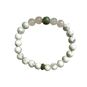 WHITE HOWLITE WITH GREEN JADE, AND ROSE QUARTZ STONE OF PATIENCE, STRESS RELIEF, AND MENTAL CLARITY - image