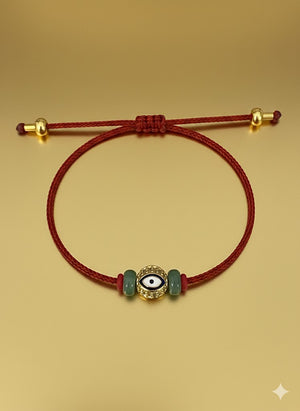 Leather red evil eye with jade stone - image