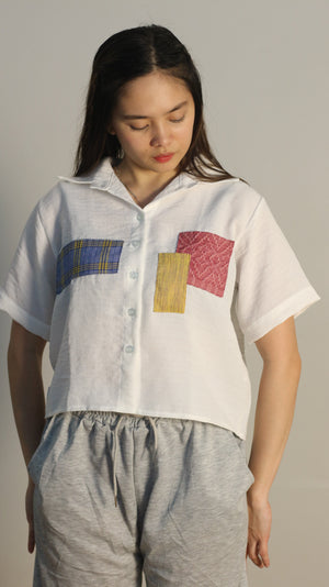 Woven Patch Cropped Polo - image