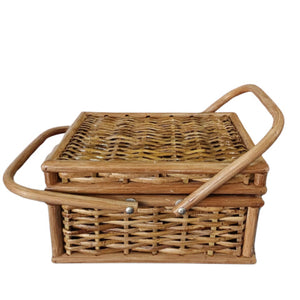 Small Rattan Picnic Basket Snack Basket with Folding Handle - image