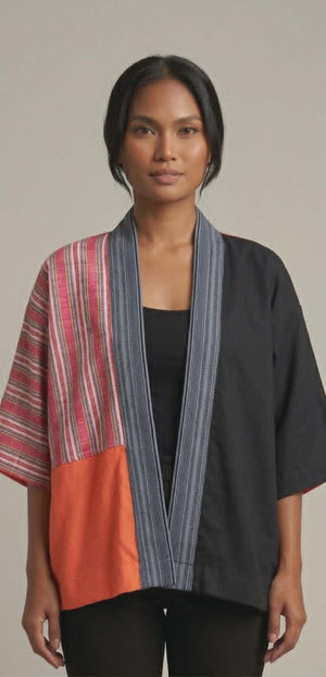 Inabel Kimono in red orange stripes - image