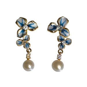 BLUE flower drop Earrings - image