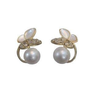 Butterfly Curved Freshwater Pearl Earrings - image