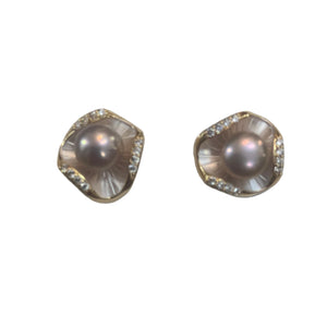 Curved Triangle Dark Freshwater Pearl Earring - image