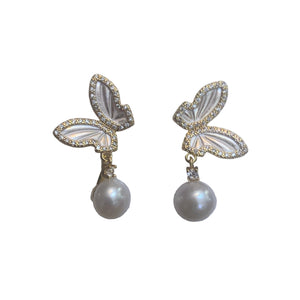 Dangling Butterfly Freshwater Pearl Earring - image