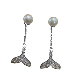 Dangling Whale Freshwater Pearl Earring - image