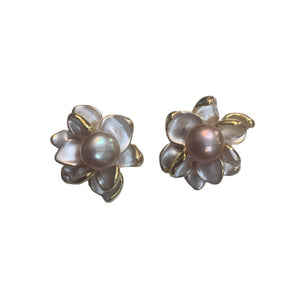 Dark Floral Freshwater Pearl Earrings - image