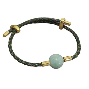 Dark green two tone jade leather bracelet - image