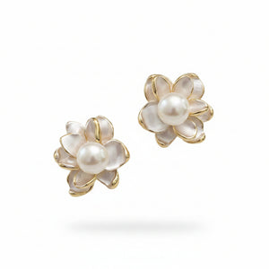 Floral Stud Freshwater Pearl Earrings - image