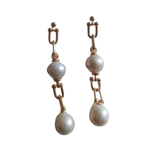 Freshwater  Pearl Earrings  Gold  Chains - image