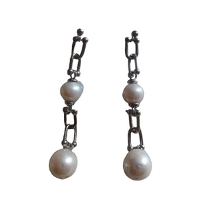 Freshwater pearl white Chain earrings - image