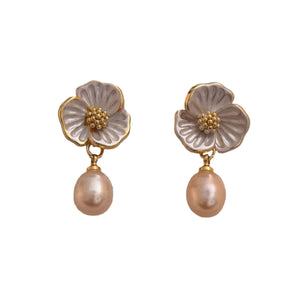 Frosted flower freshwater pearl earrings - image