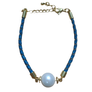 Leather pearl bracelet teal - image
