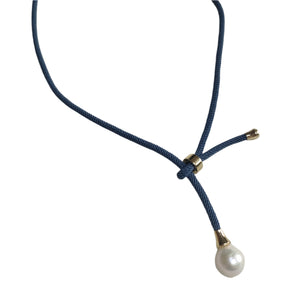 Necklace Silk Pearl Denim - image