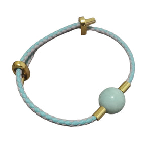 Pink & Blue Jade leather bracelet - image