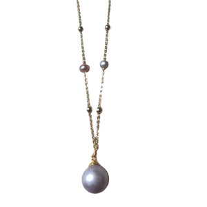 Pink  pearl drop necklace - image