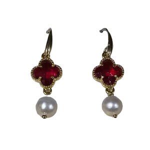Red clover freshwater pearl earrings - image