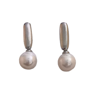 White freshwater pearl stick drop earrings - image