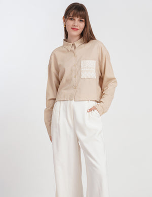 Lexi Longsleeves in Oat with Beige Pocket - image