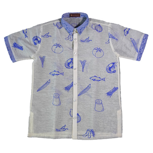 Blue White Sinigang Short Sleeves Barong - image