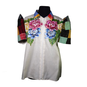 Hand-Painted Floral Filipiniana Barong with Patchwork Indigenous Sleeves - image