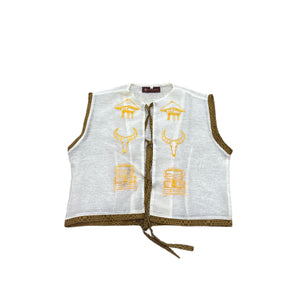 Jusi Vest with Abra Handwoven Trimmings and Filipino Icon Embroidery - image