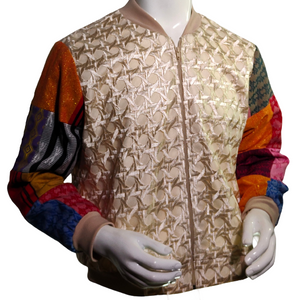 Solihiya Weave Bomber Jacket with Indigenous Patchwork Sleeves - image