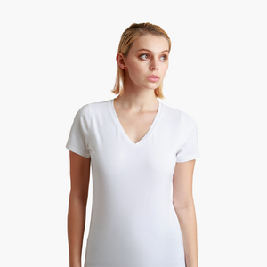 Mercerised Supima® Slim Fit V-Neck T-Shirt White | Women - image