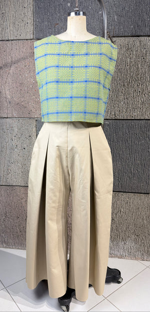 High Waist Front and Back Pleated Wide Hem Pants in Khaki - image