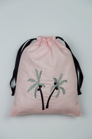 Palm Trees on Pink Cotton Medium Drawstring Pouch - image