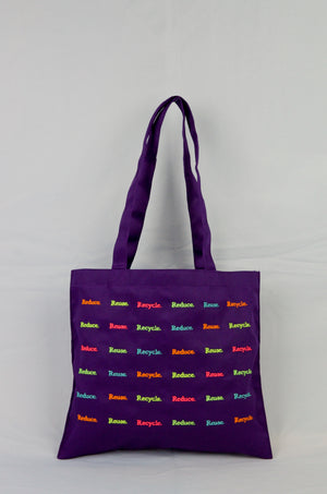 Reduce Reuse Recycle on Purple Cotton Mini Tote - image