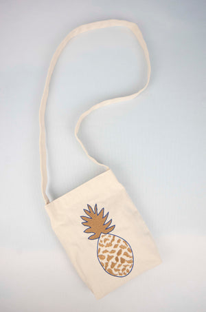 Fancy Pineapple on Natural Canvas Mini Sling Bag - image